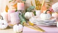 Thanksgiving stylish table setting in new season colours, blush pink and white.