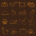 Thanksgiving symbols color outline icons set Royalty Free Stock Photo