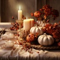 a thanksgiving table with candles and pumpkins Royalty Free Stock Photo