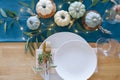 Thanksgiving table decor without carving pumpkins Royalty Free Stock Photo