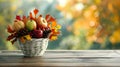 Thanksgiving Table Decorated With Seasonal Foods and Autumn Elements Royalty Free Stock Photo