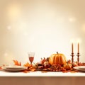 thanksgiving table with pumpkins gourds and candles Royalty Free Stock Photo