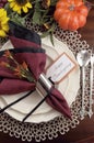 Thanksgiving table setting with lace doily place setting - vertical