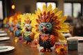 Thanksgiving-themed crafts featuring handcrafted turkeys