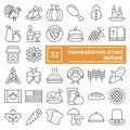 Thanksgiving thin line icon set, celebration symbols collection, vector sketches, logo illustrations, food signs linear Royalty Free Stock Photo