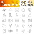 Thanksgiving thin line icon set, holiday symbols collection, vector sketches, logo illustrations, autumn signs