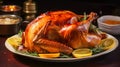 thanksgiving with traditional food like baked turkey