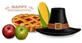 Thanksgiving traditional hat and pie Vector realistic. 3d detailed illustrations