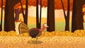 Thanksgiving Turkey Bird Cartoon Character Running In The Forest