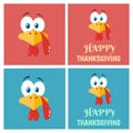 Thanksgiving Turkey Bird Face Flat Label Set 1. Vector Collection