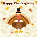 Thanksgiving Turkey Bird Wearing A Pilgrim Hat Under Happy Thanksgiving Text Royalty Free Stock Photo