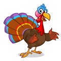 Thanksgiving turkey cartoon waving. Vector character isolated on white background.