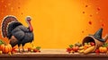 Thanksgiving Turkey and Harvest Cornucopia on Autumn Background.Thanksgiving concept Royalty Free Stock Photo