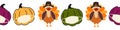 Thanksgiving Turkey and Pumpkins wearing a face mask seamless Vector Border. Coronavirus pattern design. Covid 19 virus autumn art