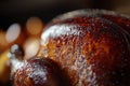 Thanksgiving turkey sereved on a kitchen table. Closeup shot. Ai generative Royalty Free Stock Photo