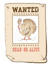 Thanksgiving turkey Wanted funny poster on western paper