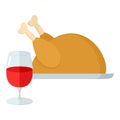 Thanksgiving Turkey & Wine Glass Flat Icon Royalty Free Stock Photo