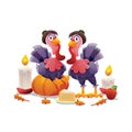 Thanksgiving Twin Turkey Character Design With Ornament