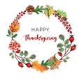 Thanksgiving watercolor illustration. Wreath, garland, circle of autumn flowers, herbs and leaves Royalty Free Stock Photo