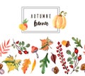 Thanksgiving watercolor illustration. Wreath, garland, circle of autumn flowers, herbs and leaves Royalty Free Stock Photo