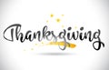 Thanksgiving Word Vector Text with Golden Stars Trail and Handwritten Curved Font.