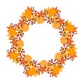 Thanksgiving wreath with pumpkins, rowan and autumn leaves. Print, autumn illustration Royalty Free Stock Photo