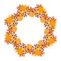 Thanksgiving wreath with pumpkins, rowan and autumn leaves. Print, autumn illustration vector Royalty Free Stock Photo