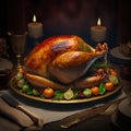 Thanksiving Turkey on Elegant Table Illustration