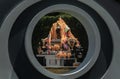 The Thao Maha Phrom Shrineis a shrine which houses a statue of Phra Phrom Four faced god Looking Through space in geometric figu