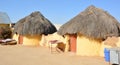 Rondavel in camping site hotel for tourist in the thar desert under blue sky