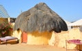 Rondavel in camping site hotel for tourist in the thar desert under blue sky