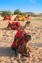 Thar desert, Rajasthan, India - 15.10.2019 : Camels with traditioal dresses, waiting for tourists for camel ride. Camels, Camelus Royalty Free Stock Photo