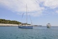 Thassos, August 21st: Yacht and Cruise Ship on the Aegean Sea near Thassos island in Greece