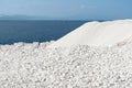 Thassos white marble (dolomite) quarry, Saliara Beach, the Aegean sea coastline, Greece Royalty Free Stock Photo