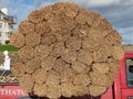 Thatch stacked outside a cottage roof renovation in UK Royalty Free Stock Photo