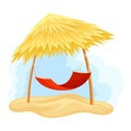 Thatch or Straw Roof with Hanging Hammock Vector Illustration