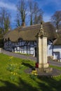 Thatched Cottage and War Memorial Wherwell,Hampshire ,England Royalty Free Stock Photo