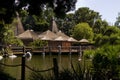 Thatched roof building in the jungle wilderness