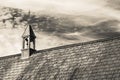 Thatched roof cottage in a typical English village with scenic views of Exmoor national park. Copy space for text. Royalty Free Stock Photo