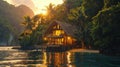 Thatched Roof House Surrounded by Palm Trees Royalty Free Stock Photo