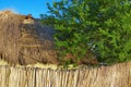 Thatched roof. Rural traditional fence and roof of cane in Danube Delta - landmark attraction in Romania Royalty Free Stock Photo