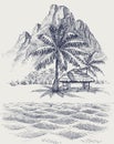 Sun shelter on the beach vector hand drawing Royalty Free Stock Photo