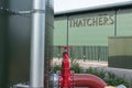 Thatchers Cider factory in North Somerset. Selective focus on the Thatchers sign.