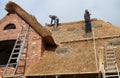 Thatching a Roof on Foehr Island Royalty Free Stock Photo