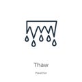 Thaw icon. Thin linear thaw outline icon isolated on white background from weather collection. Line vector sign, symbol for web