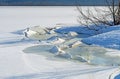 Thawing and Freezing of Pressured Ice Blocks on a River Bank Royalty Free Stock Photo