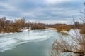 Thawing in the ice of a frozen river Royalty Free Stock Photo