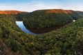 Thaya river during summer or autumn time. Sunny day in the Thayatal Valley, National park, Lower Austria. Top view of the river