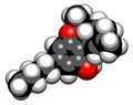 THC delta-9-tetrahydrocannabinol, dronabinol cannabis drug molecule. 3D rendering. Atoms are represented as spheres with. Royalty Free Stock Photo