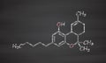 THC delta-9-tetrahydrocannabinol, dronabinol cannabis drug molecule. Royalty Free Stock Photo